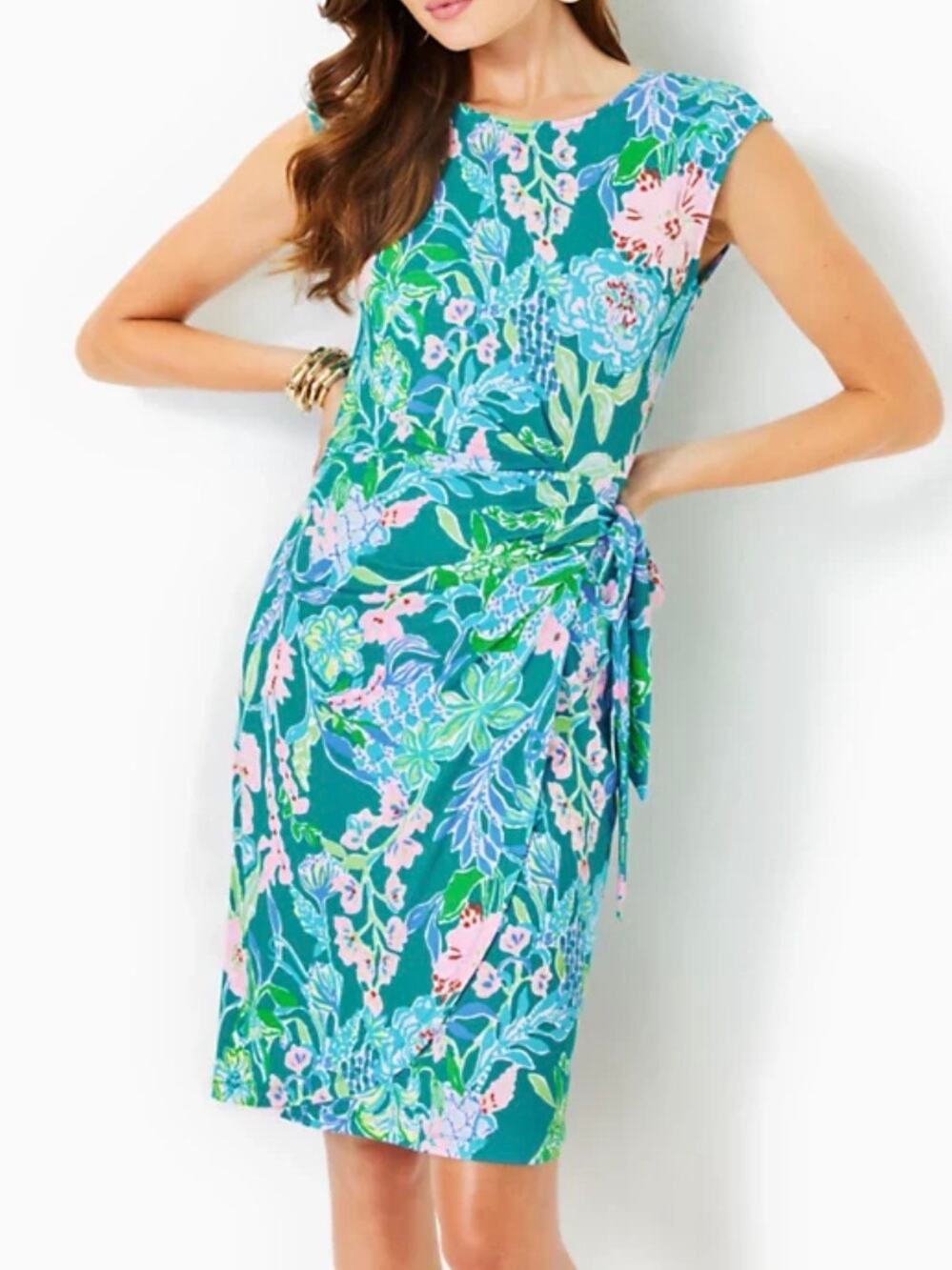 Lilly Pulitzer Knee Length Dress Turquoise Multi Hot On The Vine Floral Small